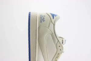 Nike Jordan 1 Retro Low OG 553558-115 Sail Blue linen cow leather sneaker with Louis Vuitton branding