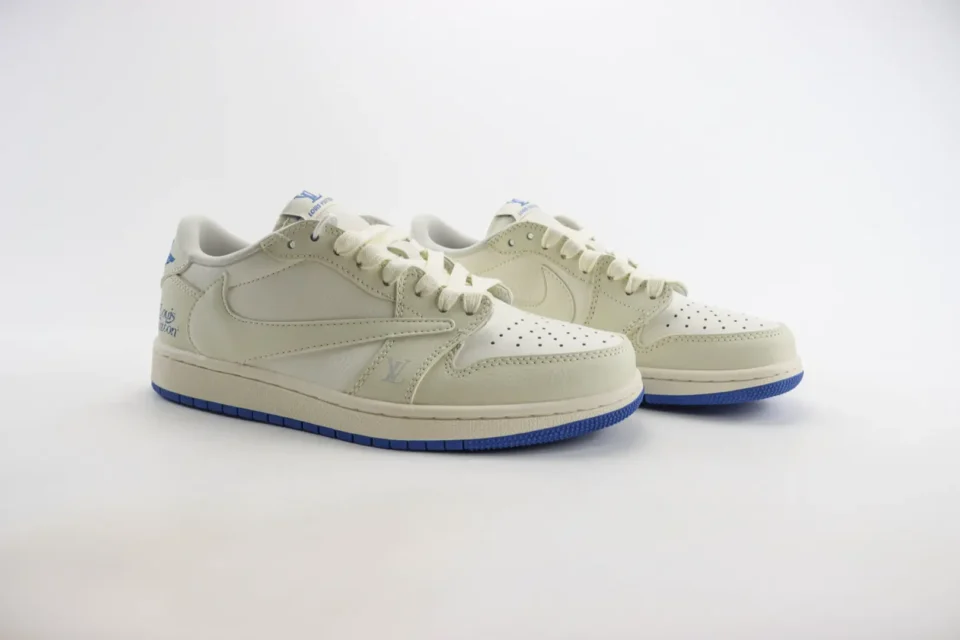 Nike Louis Vuitton Air Jordan 1 Low Style DD1869-100 Sail and Blue leather sneakers
