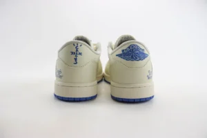 Nike Jordan 1 Low OG Cactus Jack Style DD8480-100 cream white blue cow leather sneakers back view