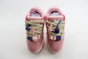 Louis Vuitton LV Trainer Sneaker Pink beige canvas leather with colorful lace charms
