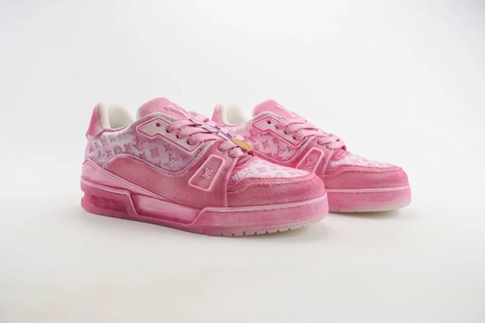 Louis Vuitton LV Trainer 1.0 low top pink monogram embossed suede sneakers