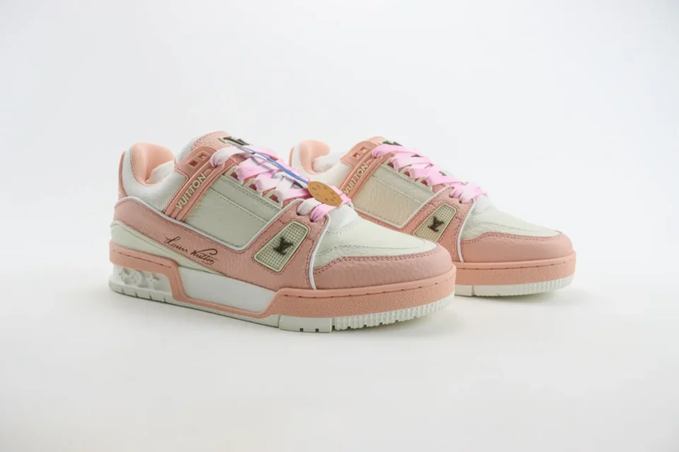 Louis Vuitton LV Trainer sneaker pastel pink white leather and textile low-top shoes