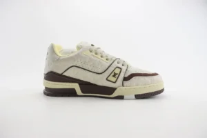 Louis Vuitton Trainer sneaker cream brown embossed leather low-top sneakers