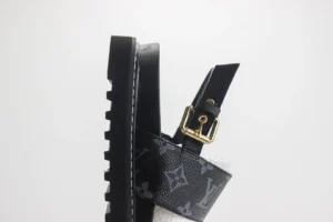 Louis Vuitton Trainer Slingback sandal black monogram canvas leather with gold buckle