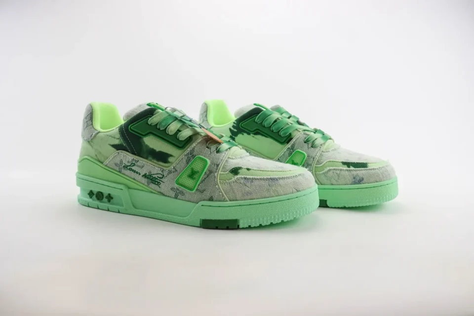 Louis Vuitton LV Trainer sneaker green tie-dye canvas with leather accents
