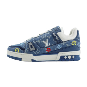 Louis Vuitton Trainer Sneaker blue monogram denim embroidered floral leather sneakers