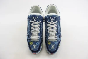 Louis Vuitton Trainer Sneaker blue monogram denim canvas and leather material sneakers