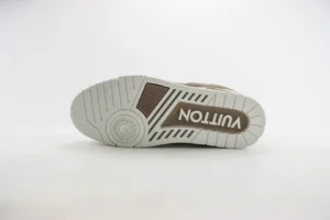 Sneaker sole featuring prominent "VUITTON" branding, showcasing detailed tread design and high-quality materials, relevant to Tyler x Louis Vuitton Trainer product page.