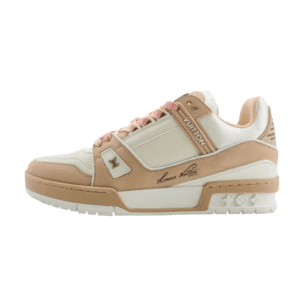 Louis Vuitton LV Trainer sneaker white beige leather and canvas low-top lace-up shoe