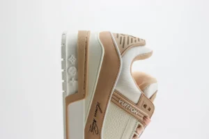 Louis Vuitton LV Trainer 1.0 beige white leather canvas sneakers with signature sole embossing