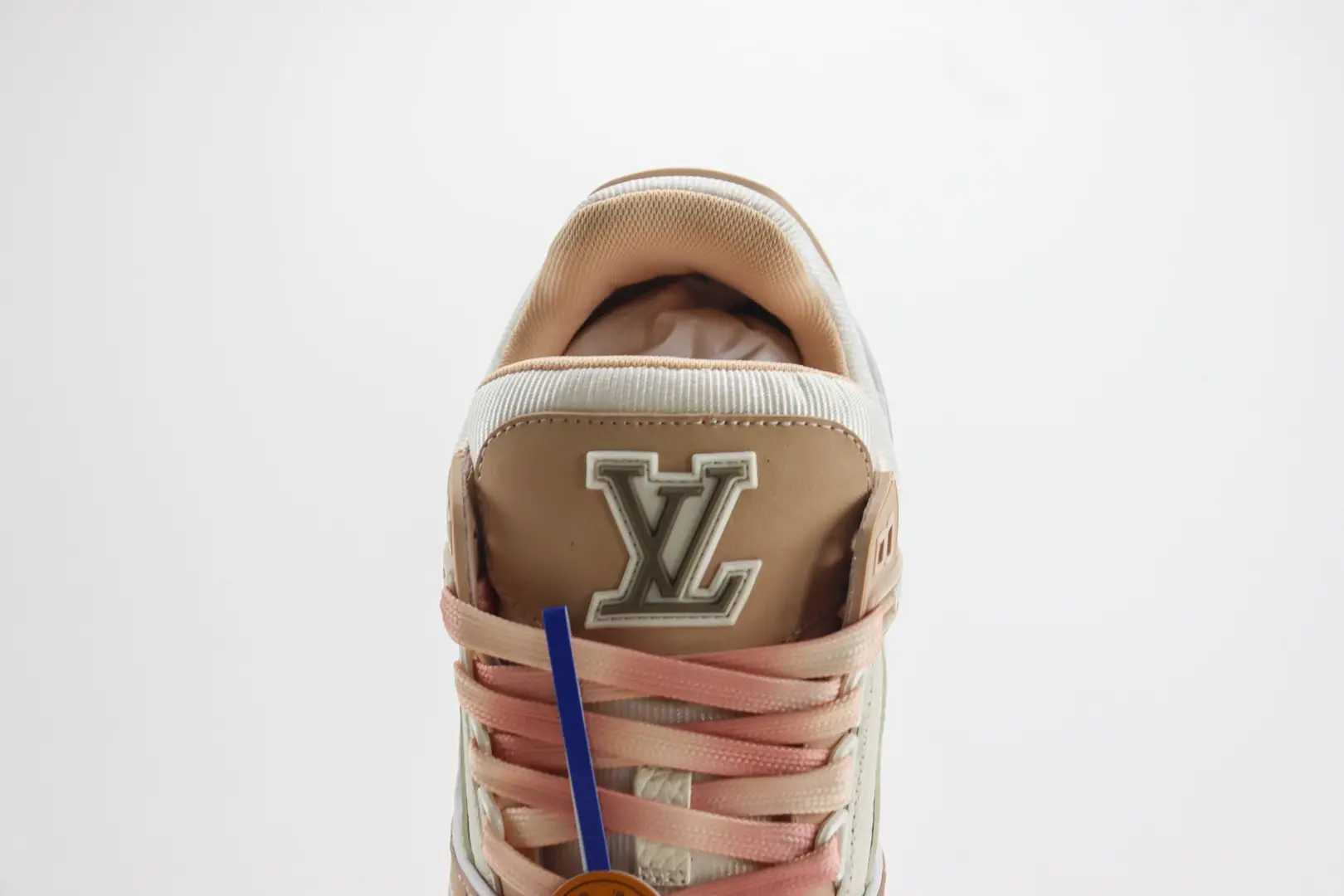 Louis Vuitton LV Trainer sneaker beige white leather and mesh upper with LV logo on tongue