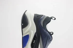 Dior B22 sneaker navy blue black white colorway mixed leather mesh sneaker with rubber sole