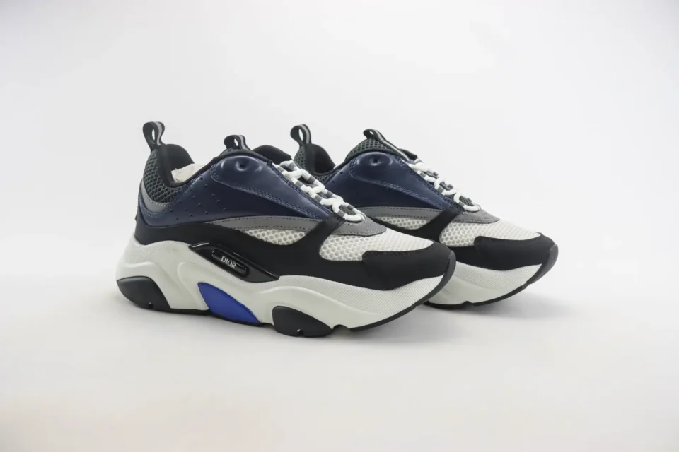 Dior B22 sneakers blue, black, and white colorway mesh and leather material chunky sole shoes