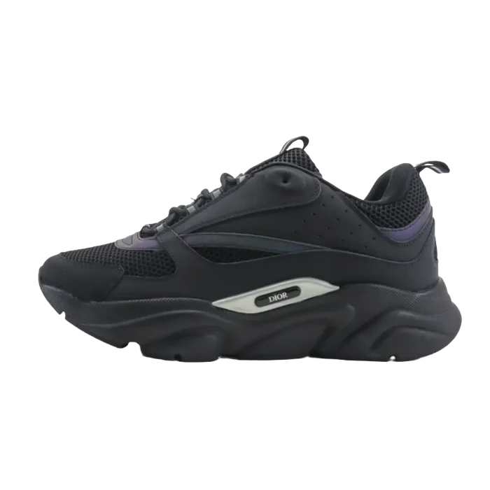 Dior B22 sneakers black purple mesh leather blend with branded midsole detail