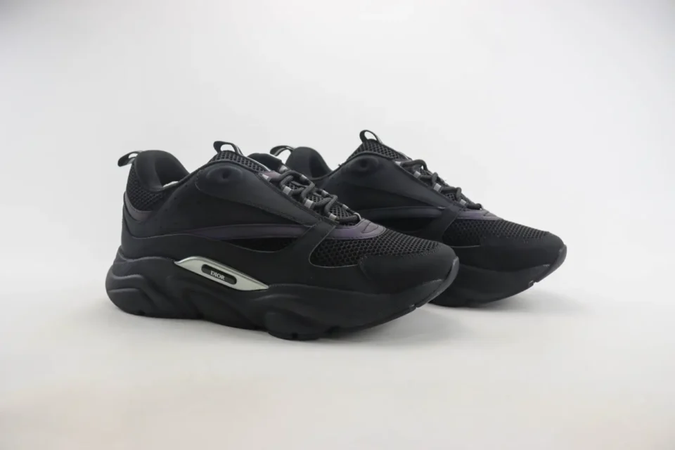 Dior B22 sneakers black colorway mesh and leather material with silver logo detail on sole