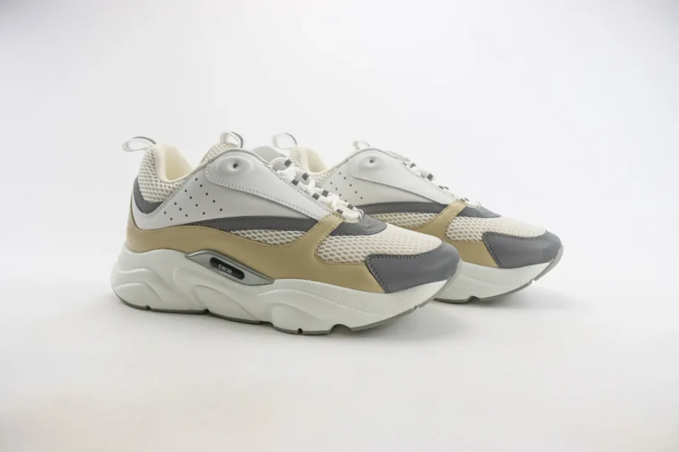 Dior D-Connect sneakers Beige Gray White colorway mesh and leather material chunky sole shoes