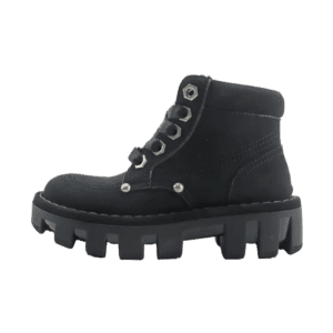Prada Lug Boot black nubuck leather combat boots with hexagonal eyelets and chunky lug sole