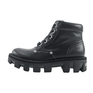 Prada monolith black leather ankle boots chunky lug sole silver hardware lace-up design