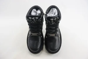 Louis Vuitton LV Trainer black leather high-top sneakers with metal LV logo and lace detail