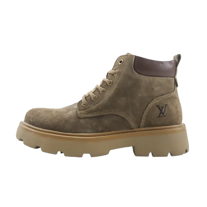 Louis Vuitton LV Trainer ankle boots brown beige suede leather sneakers with lug sole