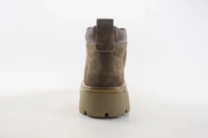 Louis Vuitton Autumn/Winter collection casual yellow boots featuring a light bottom and unique lace design, showcasing the rear view and rubber foam outsole.