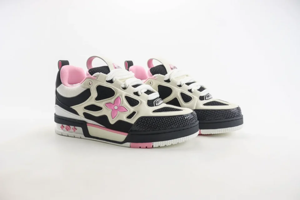 Louis Vuitton LV Trainer sneaker black white pink leather mesh athletic shoes