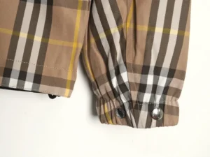 Burberry sleeve detail beige black white yellow check cotton jacket with metal snap buttons