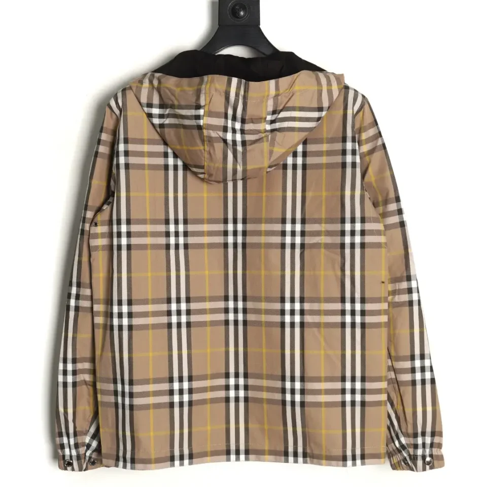 Burberry checked hooded jacket beige black white yellow cotton blend outerwear