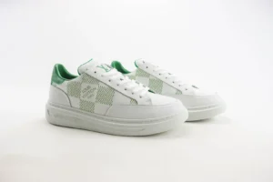 Louis Vuitton Run Away Train 1A8BJ8 white green annotated canvas leather sneakers