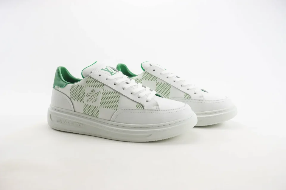 Louis Vuitton Run Away Train 1A8BJ8 white green annotated canvas leather sneakers