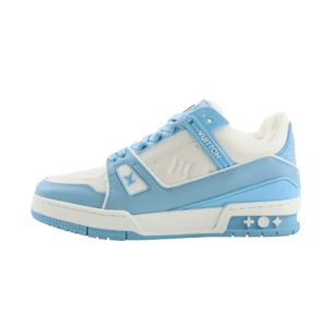 Louis Vuitton Trainer Low Cut Casual sneaker in blue and white, showcasing luxury design and branding, featured in product listing for stylish replica footwear.