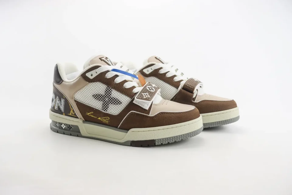 Louis Vuitton LV Trainer sneaker brown white canvas leather with signature monogram accents