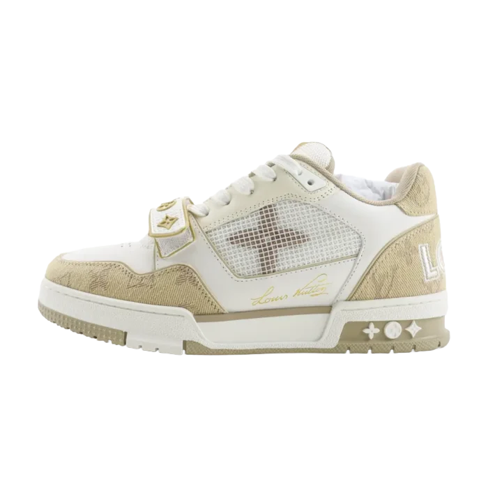 Louis Vuitton Trainer Sneaker beige white canvas leather sneakers with signature monogram pattern