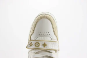 Louis Vuitton Trainer sneaker beige white leather canvas with monogram strap and perforated toe box