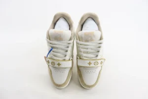 Louis Vuitton Trainer Sneaker white beige leather canvas with signature monogram strap