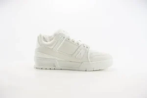 Louis Vuitton Trainer Sneaker white leather low-top design with embossed logos and rubber sole