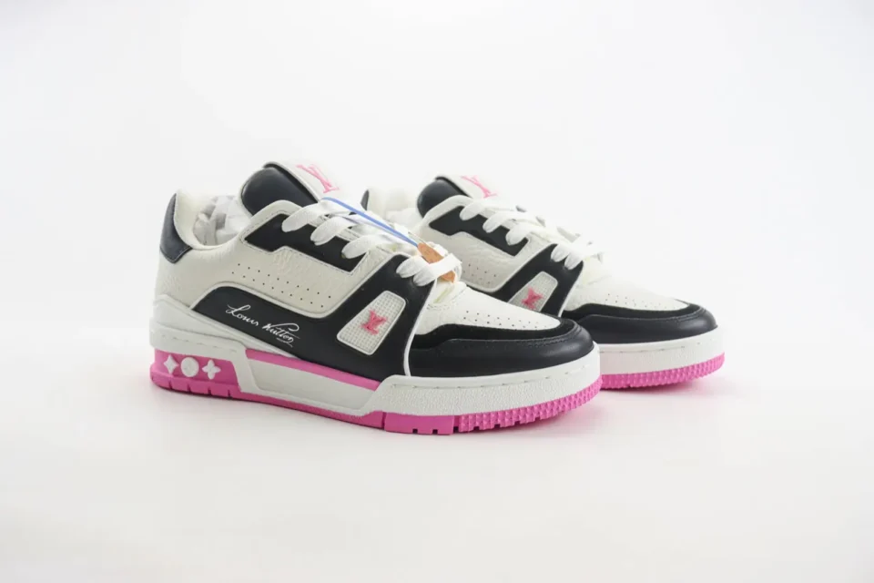 Louis Vuitton Trainer Sneaker white black pink leather athletic shoes