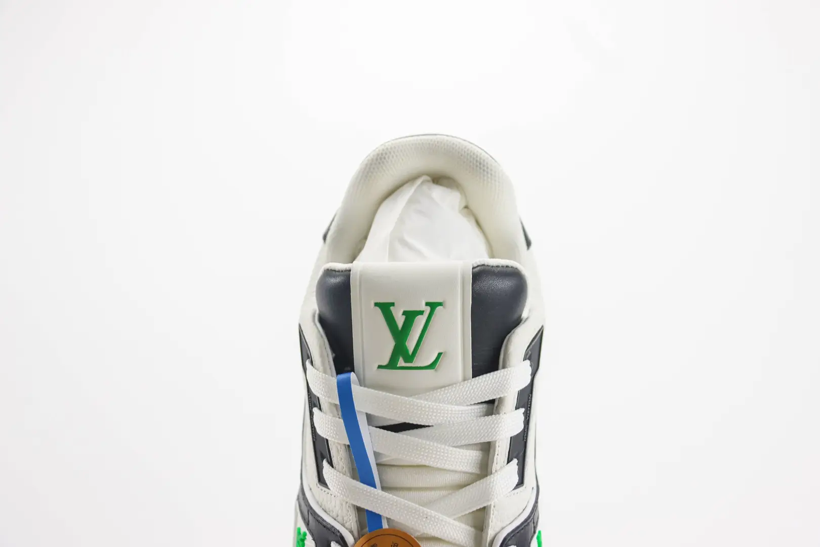 Louis Vuitton LV Trainer Sneaker white black green leather lace-up design