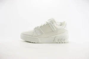 Louis Vuitton Trainer Low Cut Casual sneaker in white, showcasing luxury design and craftsmanship, featured on a product listing page for replica designer footwear.