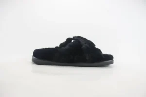 UGG Fluff Yeah slide slippers black sheepskin material with rubber sole