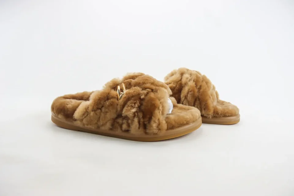 UGG Fluff Yeah Slide chestnut brown shearling fur slippers with rubber sole