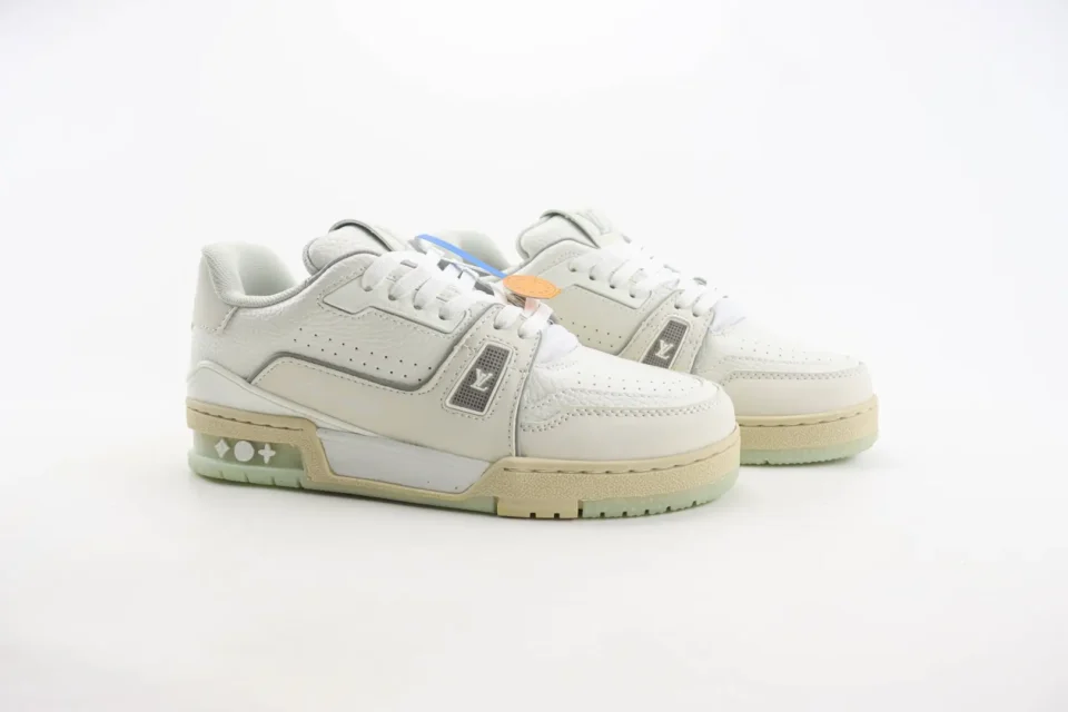Louis Vuitton LV Trainer sneakers white cream leather with translucent sole and logo detailing