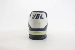 Nike Air Jordan 3 Retro #54 white navy leather sneakers with textured heel and navy outsole