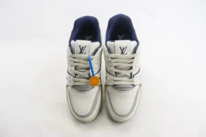 Louis Vuitton LV Trainer sneaker white navy blue leather fabric sneakers