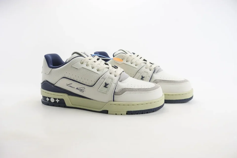 Louis Vuitton LV Trainer sneaker white navy leather and suede low-top shoes