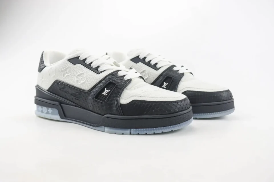 Louis Vuitton LV Trainer 1.0 black white embossed leather sneakers with textured accents