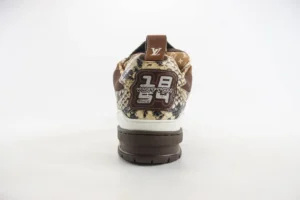 Louis Vuitton LV Trainer sneaker beige brown python leather sneaker with monogram canvas accents
