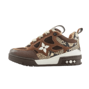 Louis Vuitton LV Trainer Sneaker brown beige snake print leather and mesh sneakers