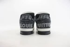 Louis Vuitton LV Trainer Sneaker black white canvas crystal-embellished sneakers back view