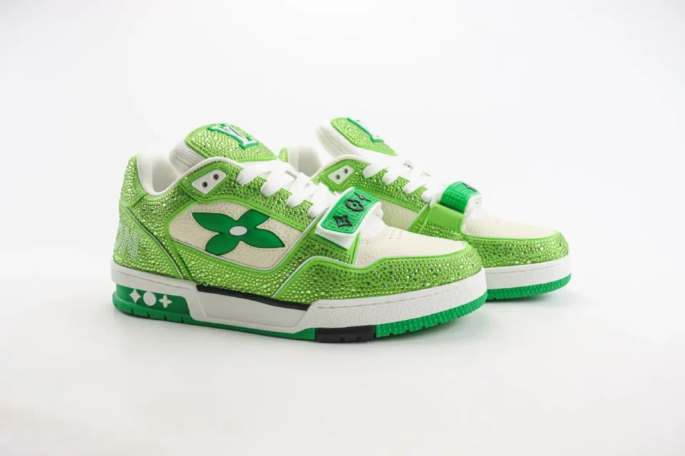 Louis Vuitton Air Force 1 Sparkling Green white leather sneakers with rhinestone embellishments